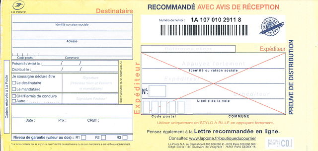 lettre accusé réception